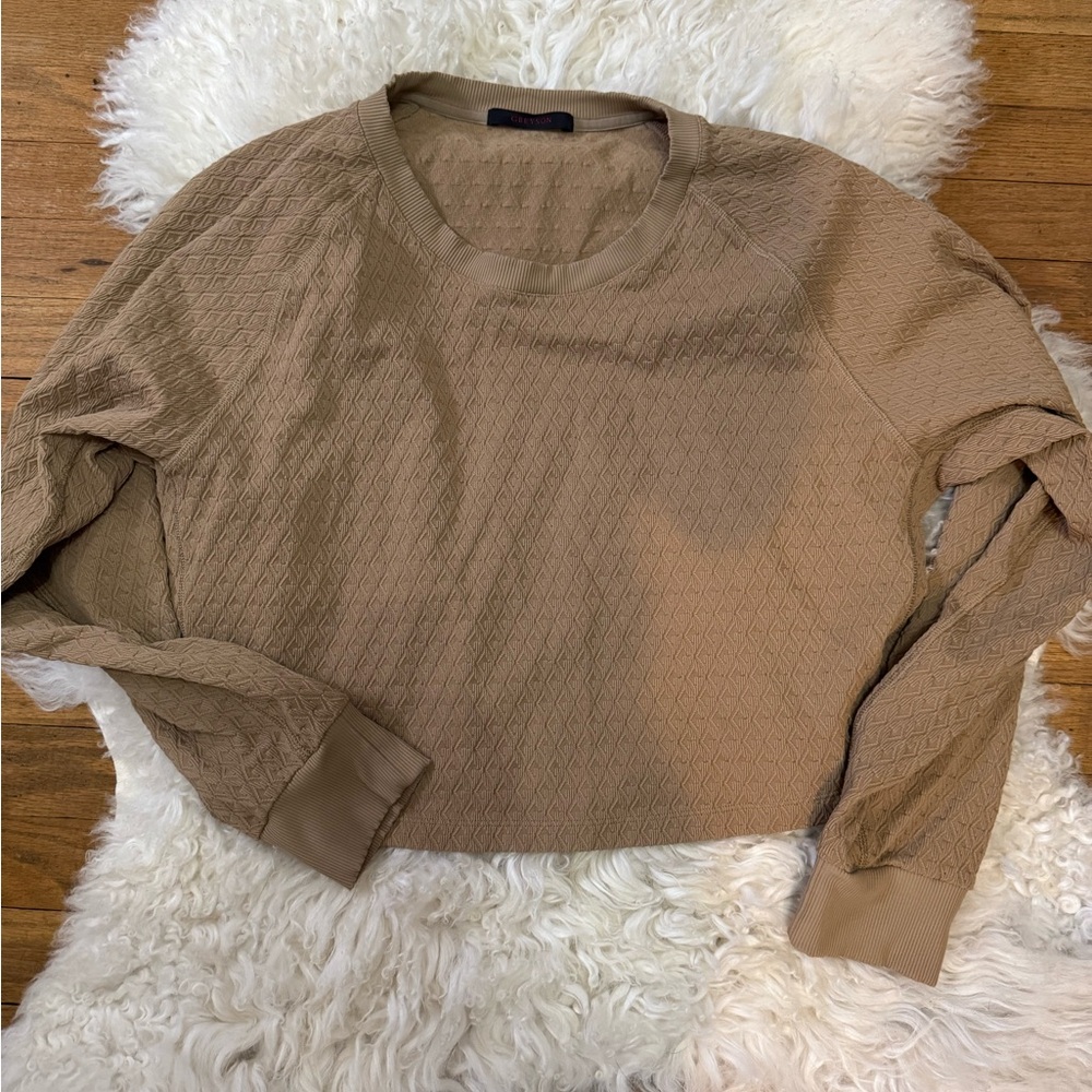 Greyson Tan Long Sleeve Cropped Hoodie with Mandarin Collar